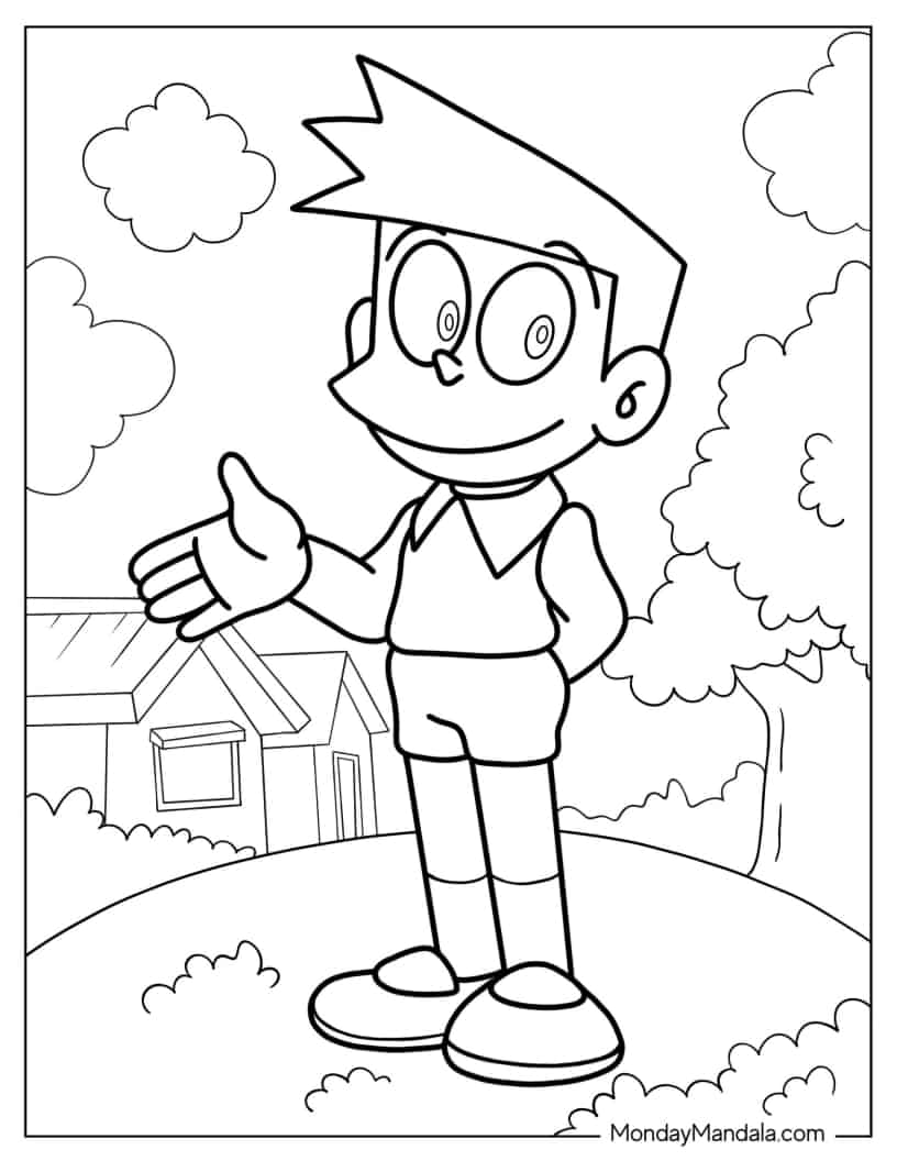 Suneo Honekawa Standing On Hill coloring page