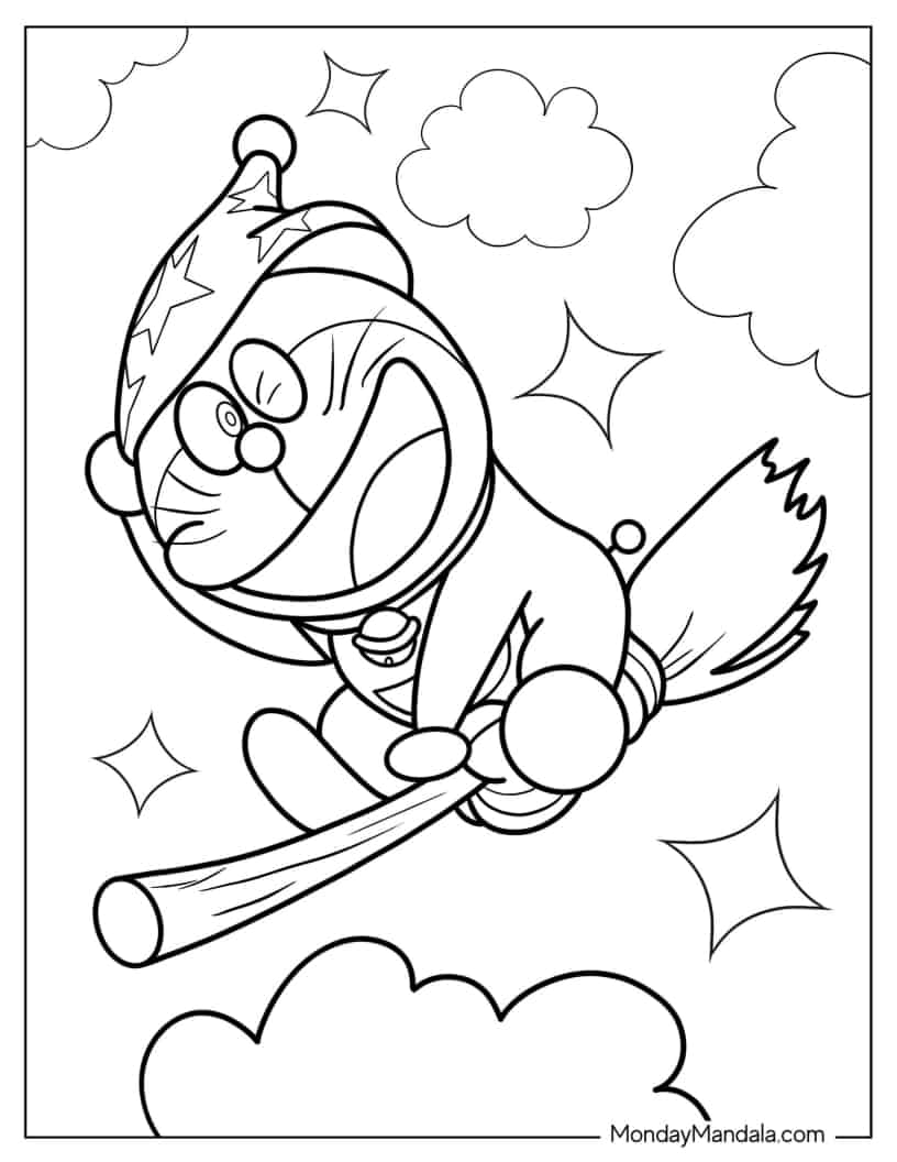 Witch Doraemon Halloween Coloring Sheet coloring page