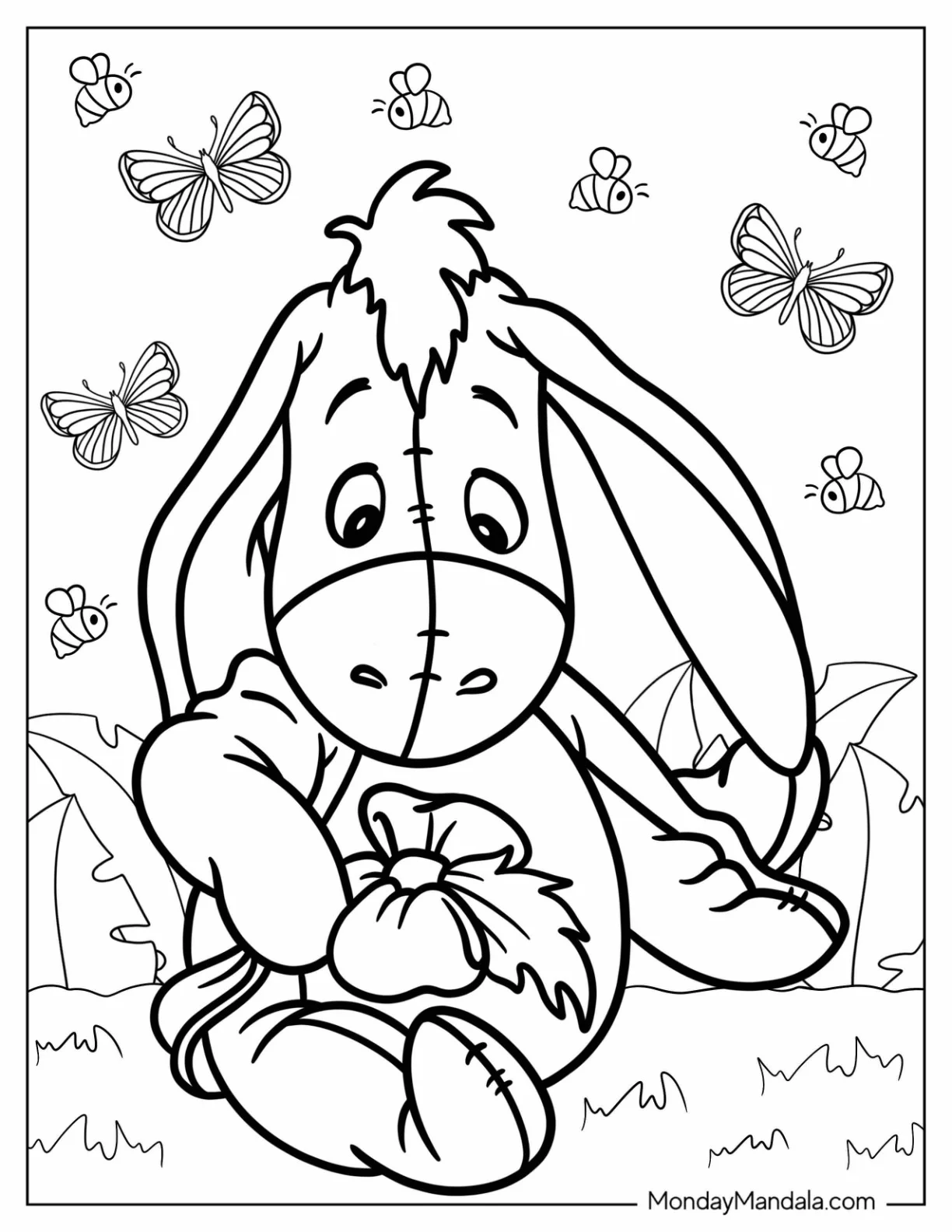 Adorable Eeyore Coloring Page With Bow On His Tail coloring page