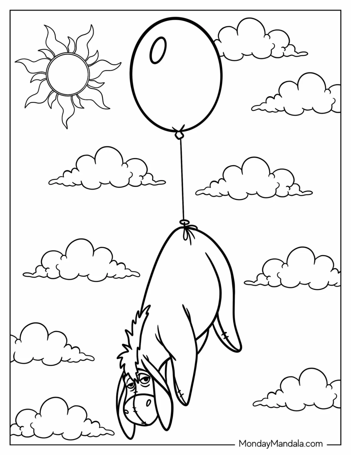 Balloon Carrying Eeyore Coloring Page In The Sky coloring page