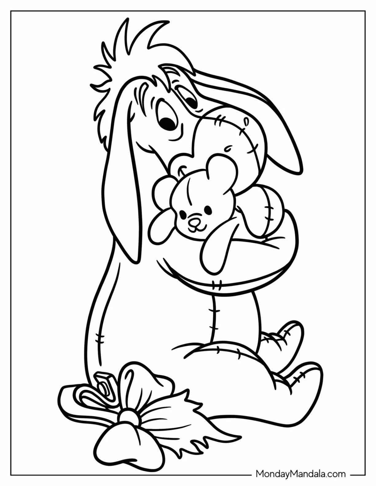 Easy Outline Of Eeyore Coloring Page Hugging Teddy Bear For Kids coloring page