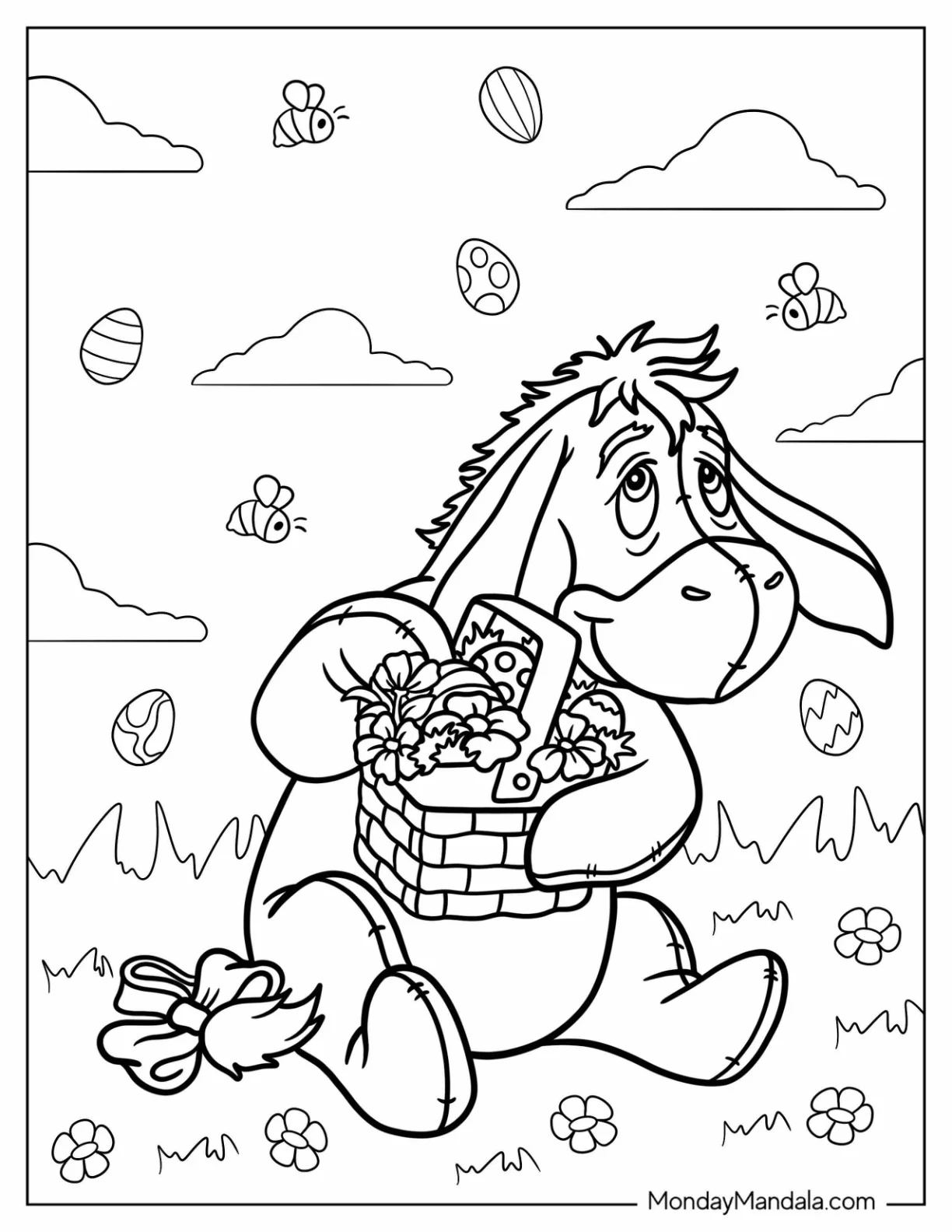 Eeyore Coloring Page Holding Easter Basket With Eggs coloring page