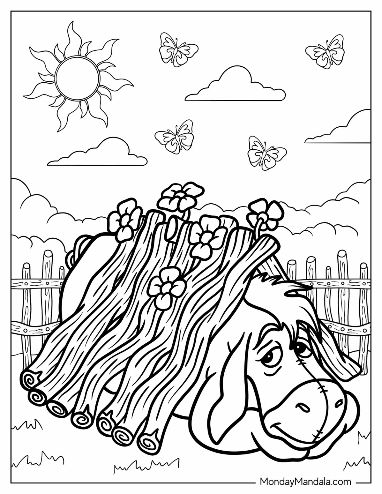 Eeyore Coloring Page Resting Under Stick House coloring page