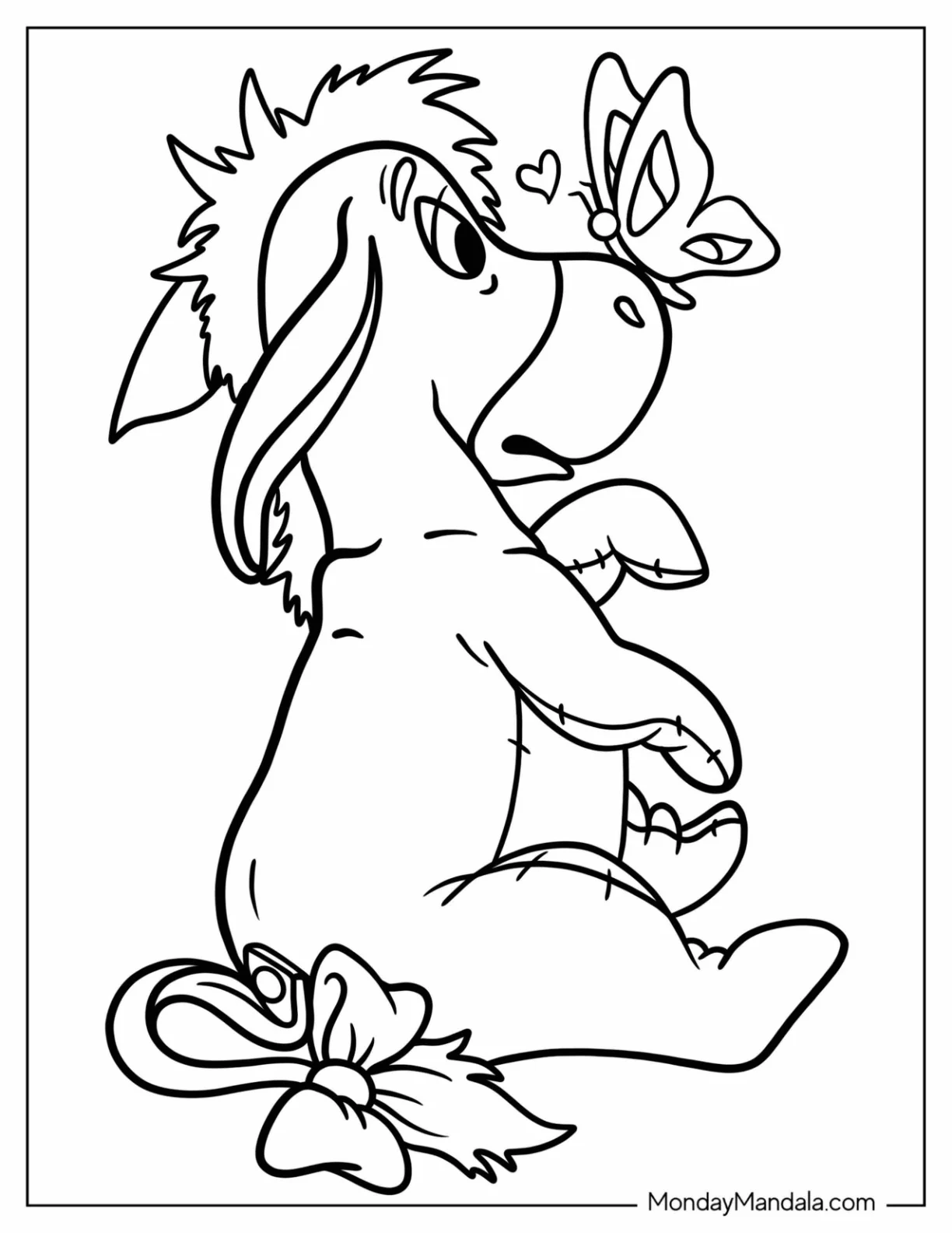 Eeyore Coloring Page With Butterfly On His Nose coloring page