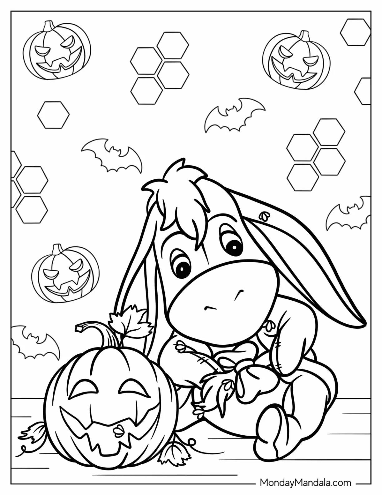 Eeyore Coloring Page With Jack O Lantern On Halloween coloring page