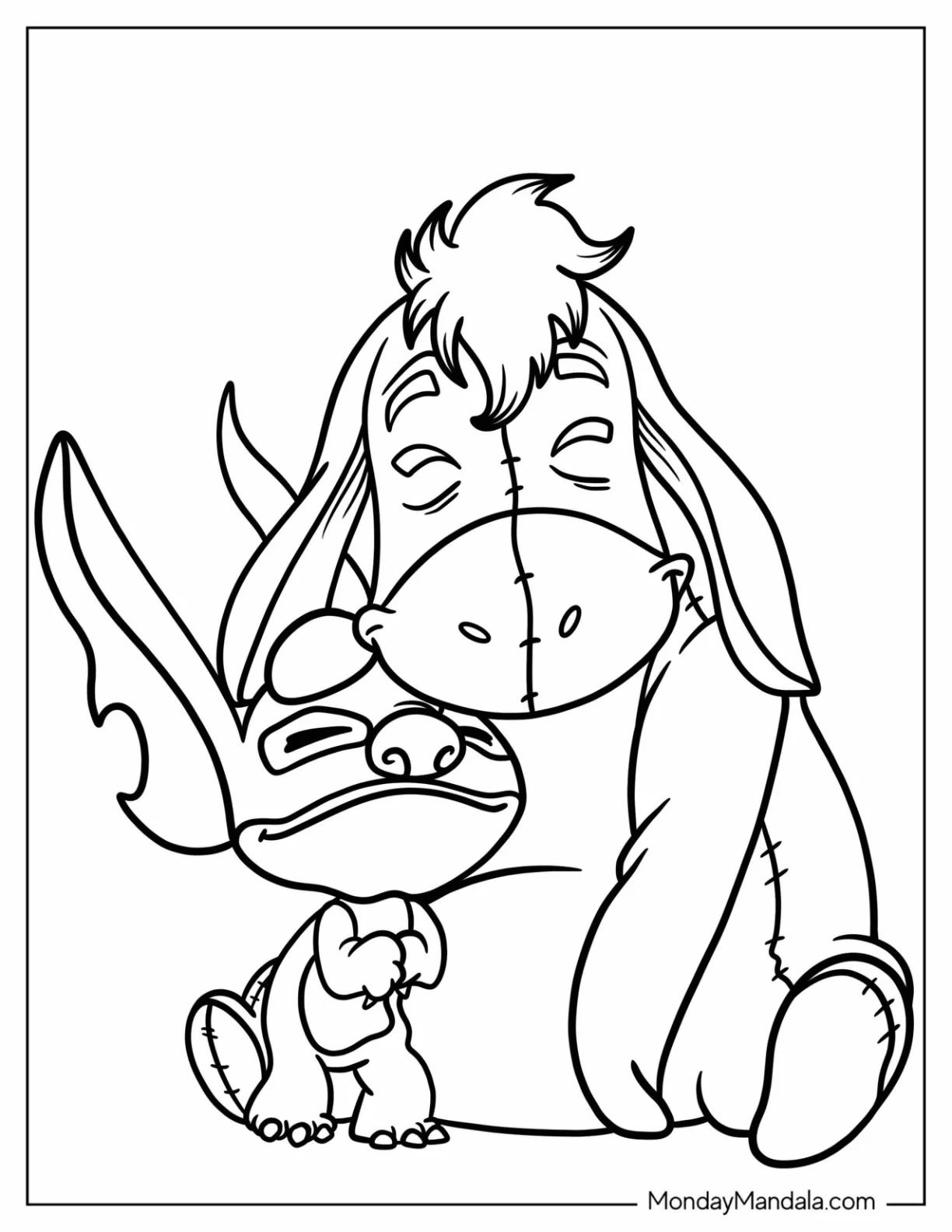 Simple Stitch Hugging Eeyore Coloring Page For Preschoolers coloring page