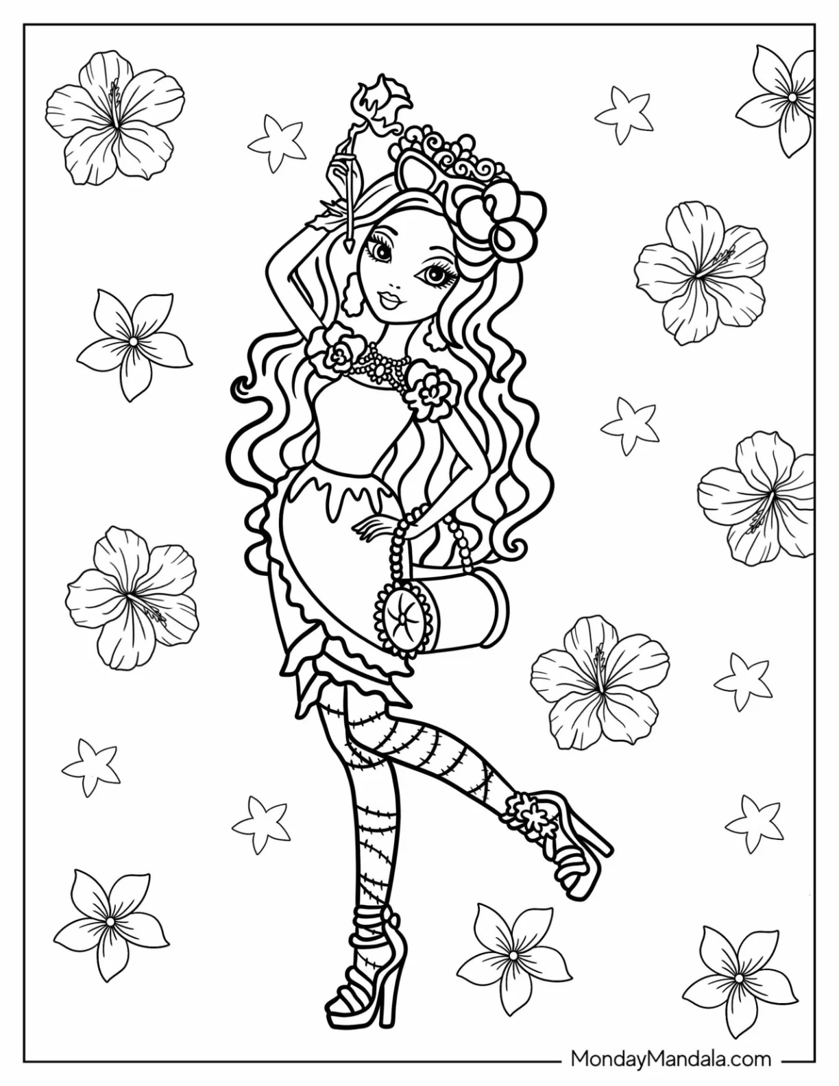 Ever After High Coloring Page Of Briar Beauty Holding Up A Rose coloring page