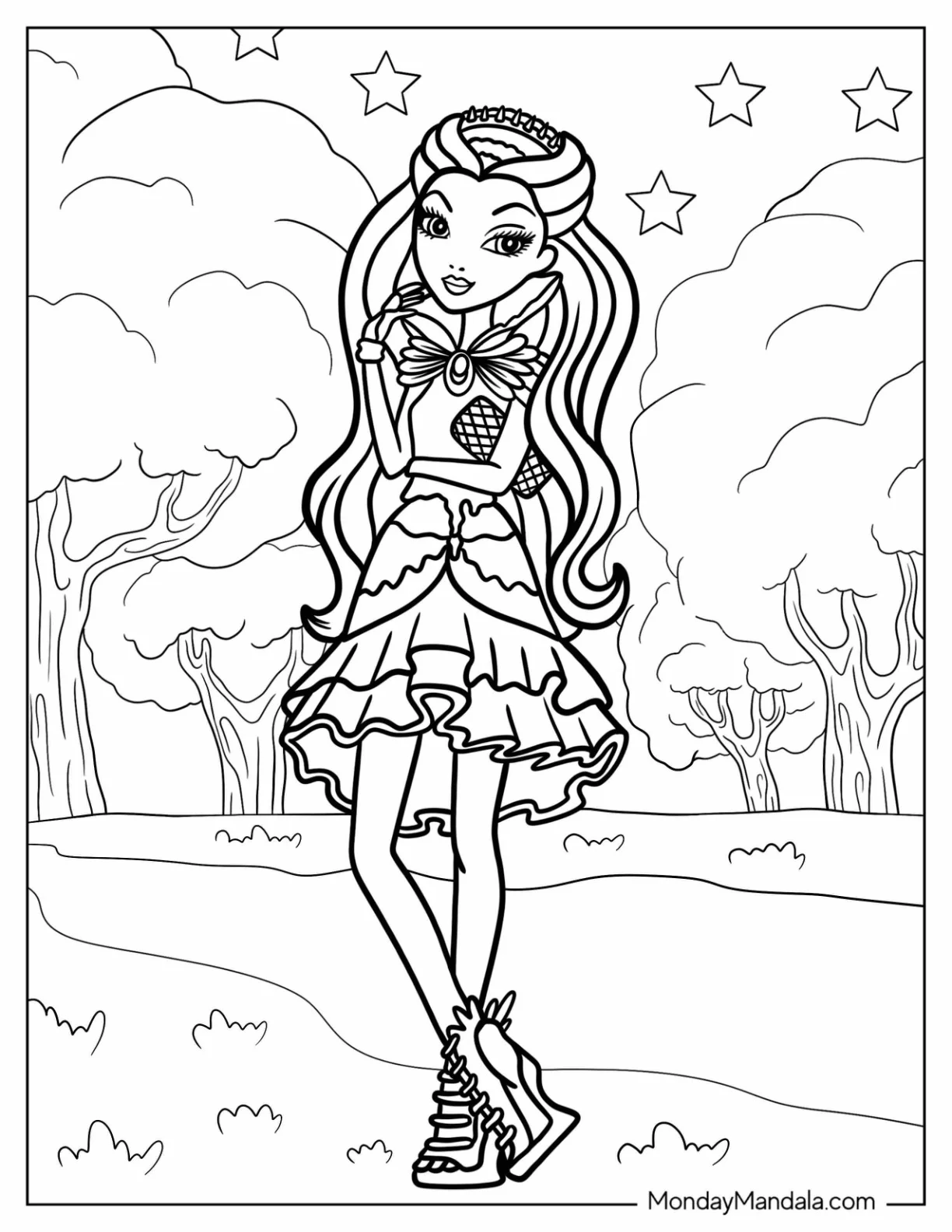 Ever After High Coloring Page Of Raven Queen In The Forest For Kids coloring page