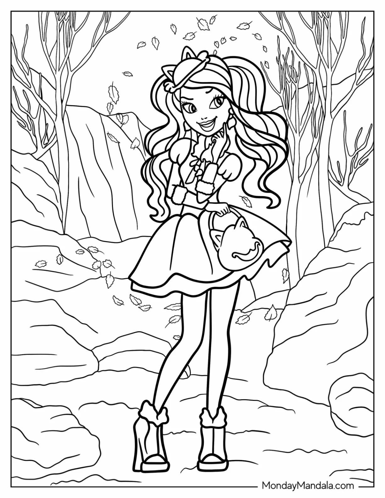 Smiling Kitty Cheshire In Alice In Wonderland Ever After High Coloring Page For Kids coloring page
