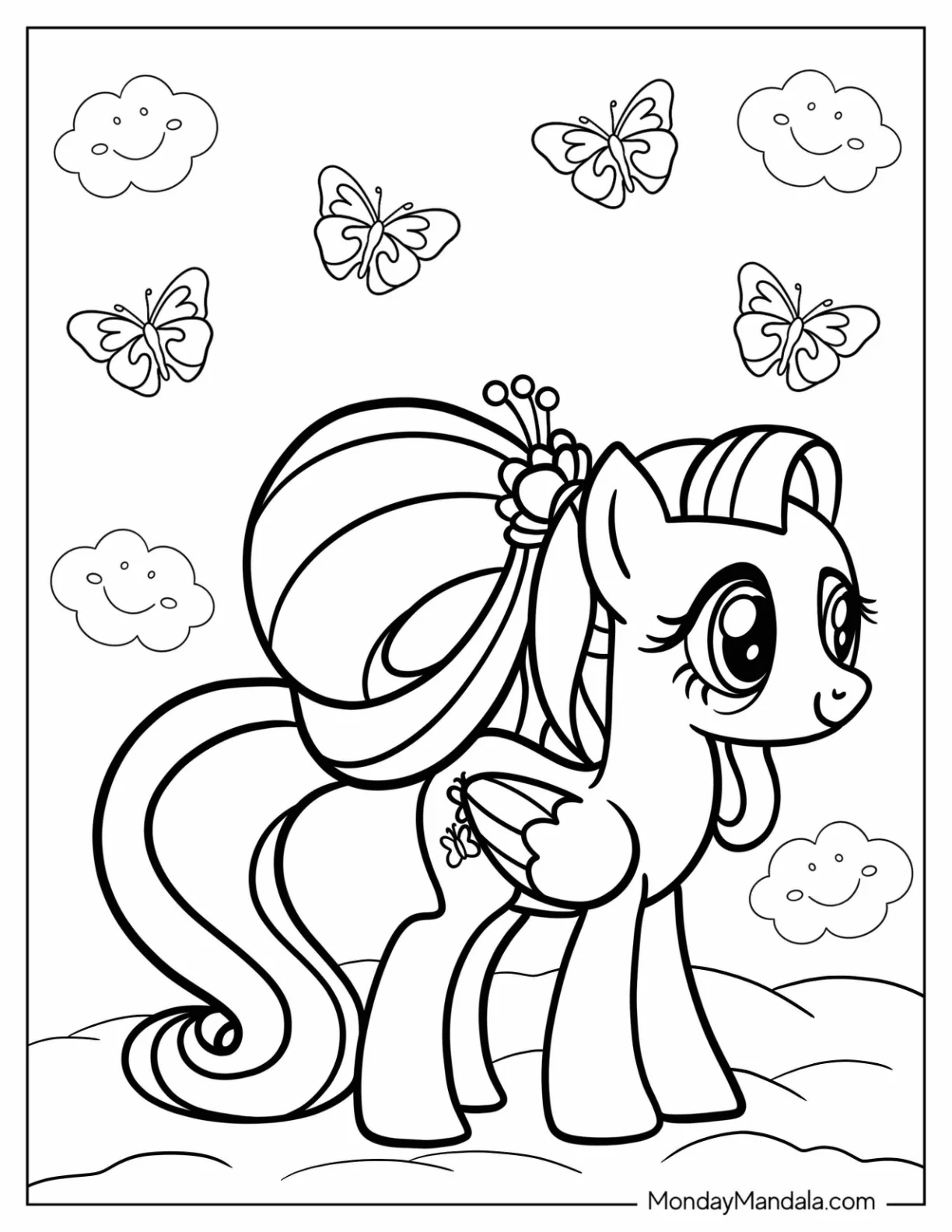 Cute Fluttershy On A Cloud Coloring Page For Kids coloring page