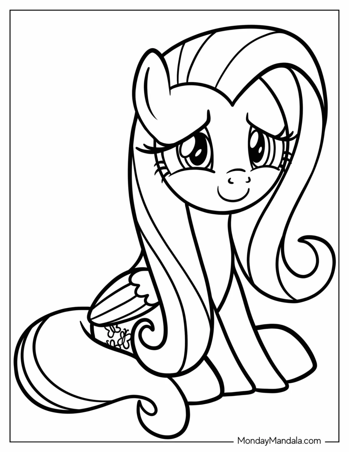 Easy Fluttershy Outline Coloring Sheet For Preschoolers coloring page