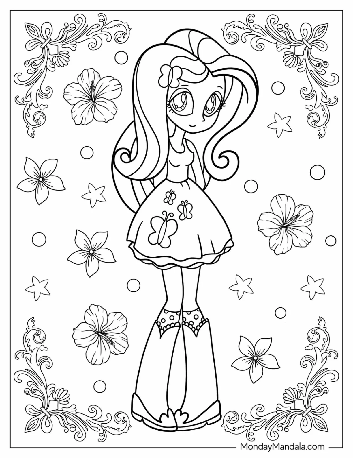 Fluttershy From Equestria Girls Coloring Sheet coloring page