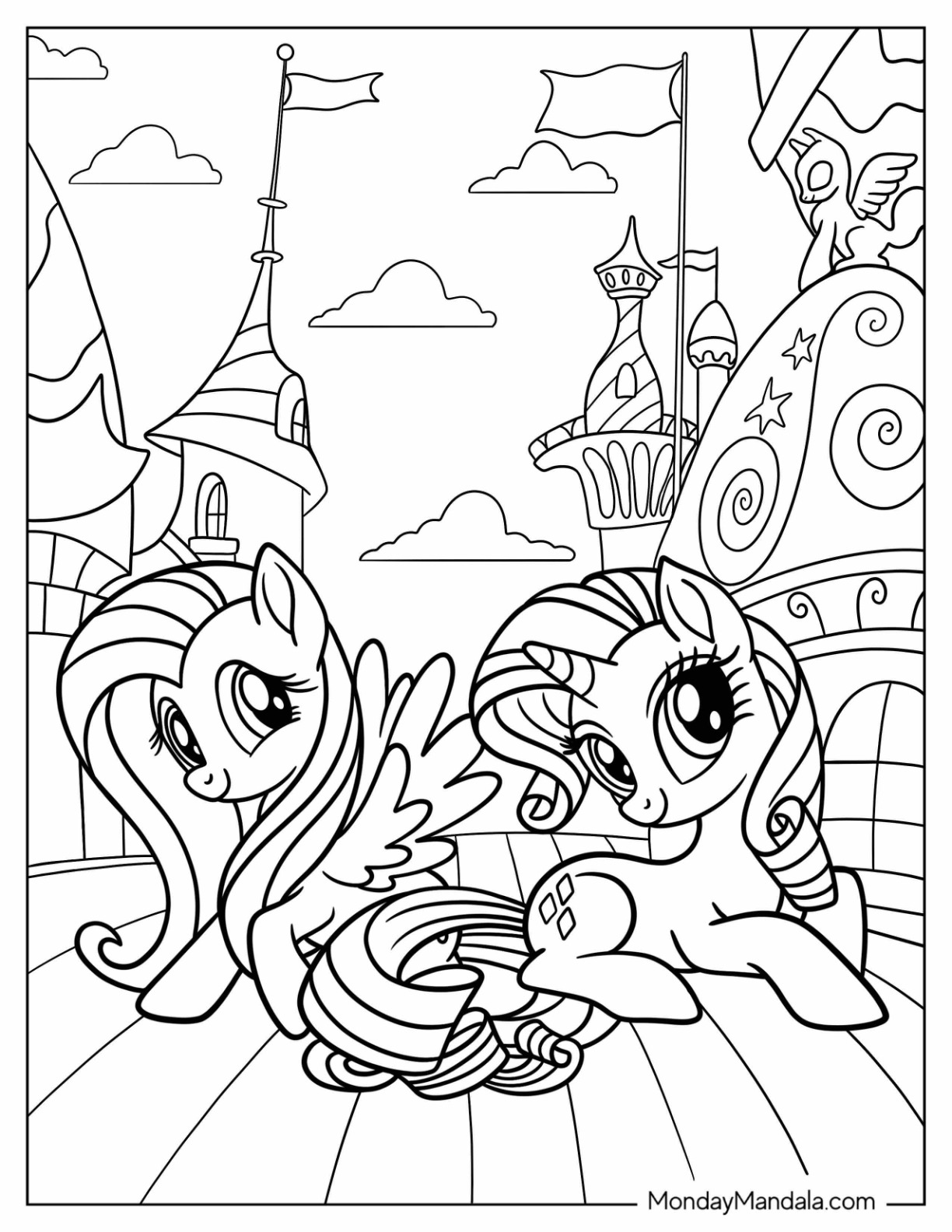 Rarity And Fluttershy Coloring Page For Kids coloring page