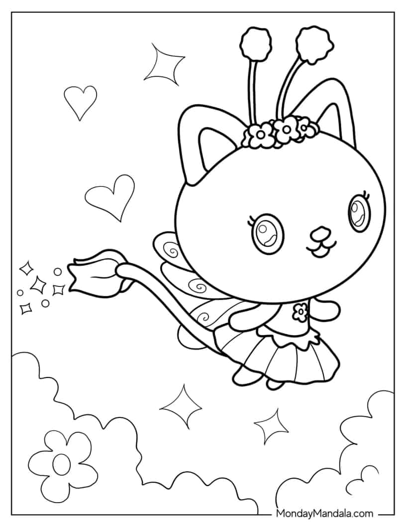 Coloring Sheet Of Kitty Fairy Flying coloring page