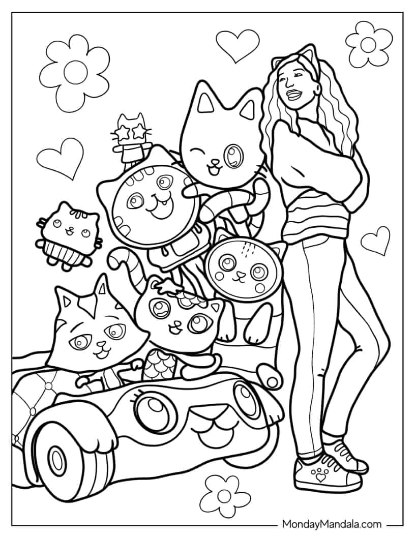 Coloring Sheet Of Realistic Gabby With Dollhouse Friends coloring page