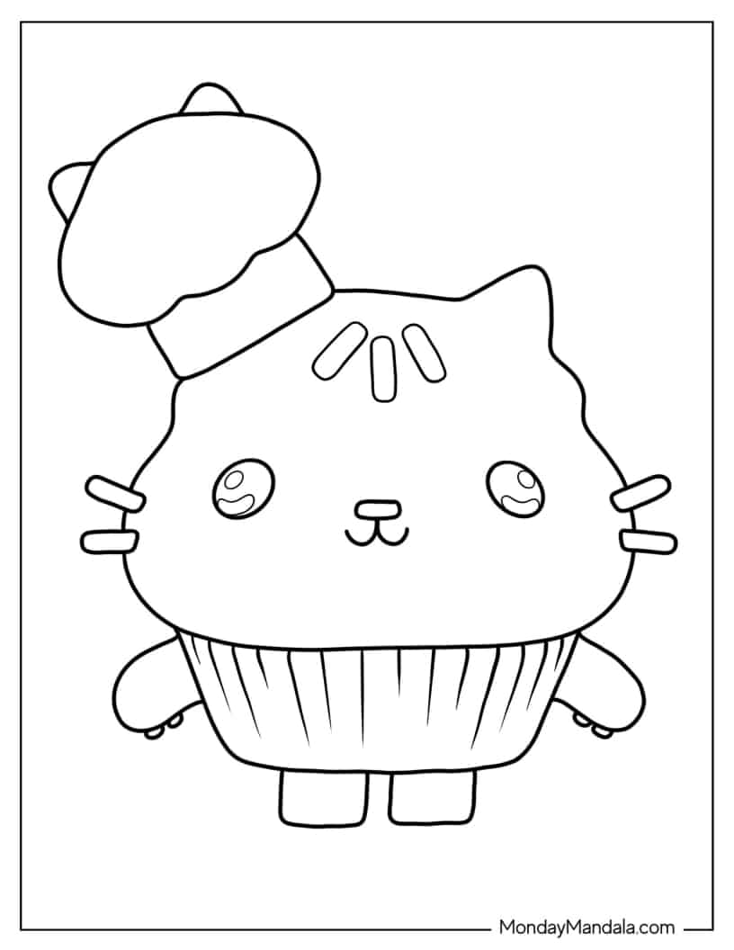 Cute Cakey Cat Coloring In For Preschoolers coloring page