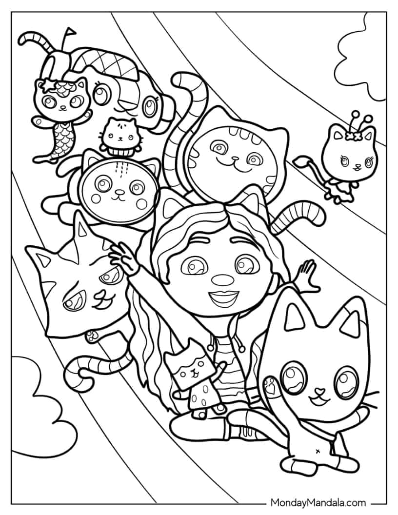 Cute Gabby_s Dollhouse Sliding Down Rainbow coloring page