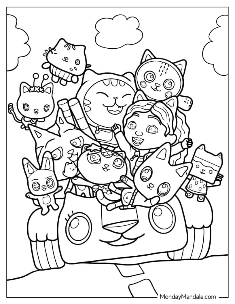Gabby And Cat Friends Riding In Carlita coloring page