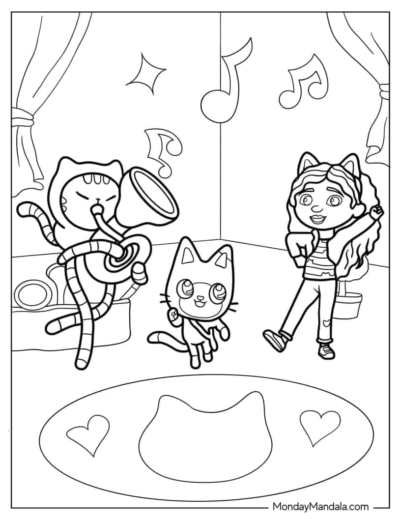 Gabby Dancing With Pandy And DJ Catnip Coloring Page coloring page