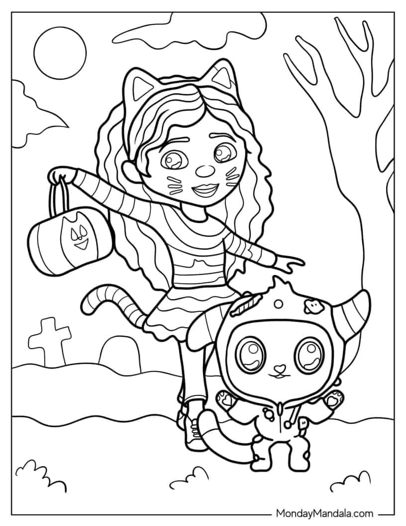 Halloween Gabby And Pandy Trick-or-Treating coloring page