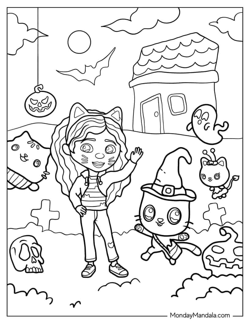 Halloween-Themed Gabby_s Dollhouse Coloring Sheet coloring page