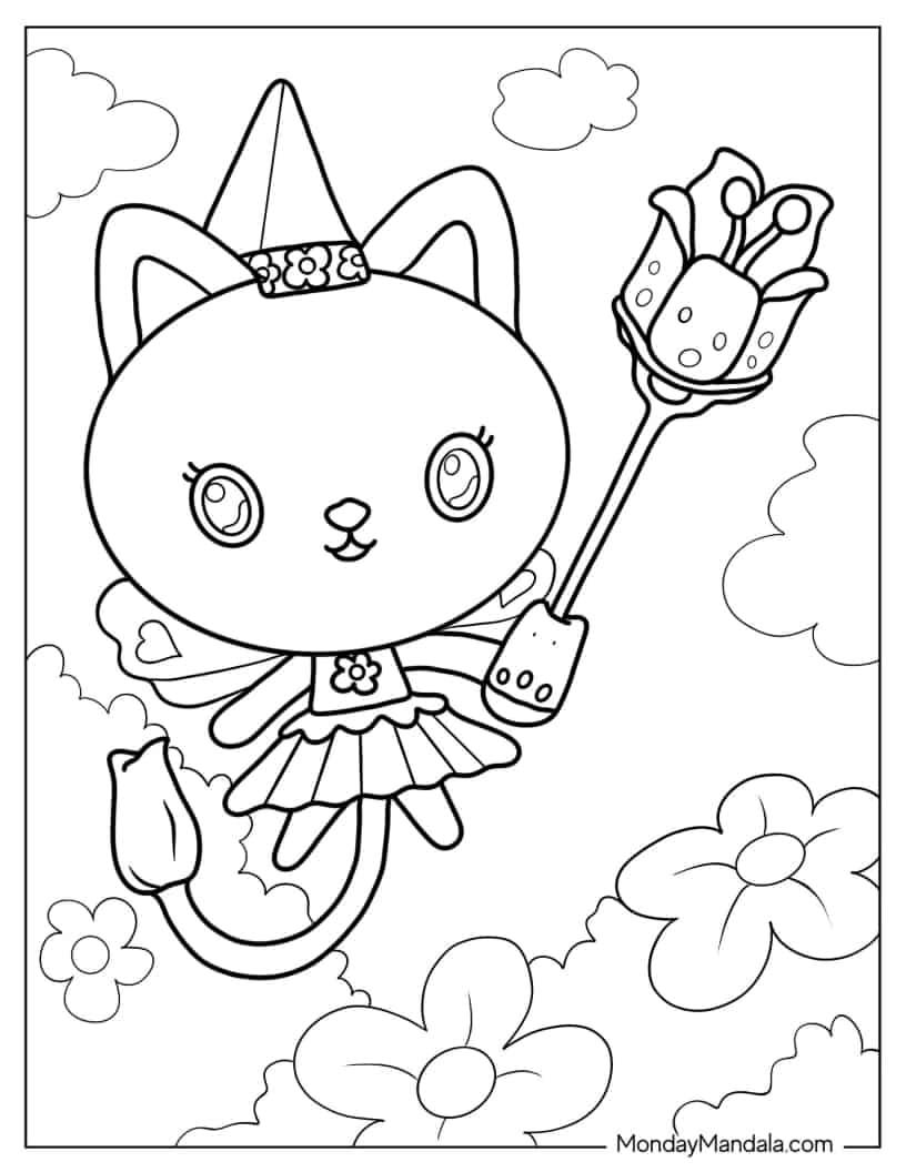 Kitty Fairy With Flower Wand coloring page