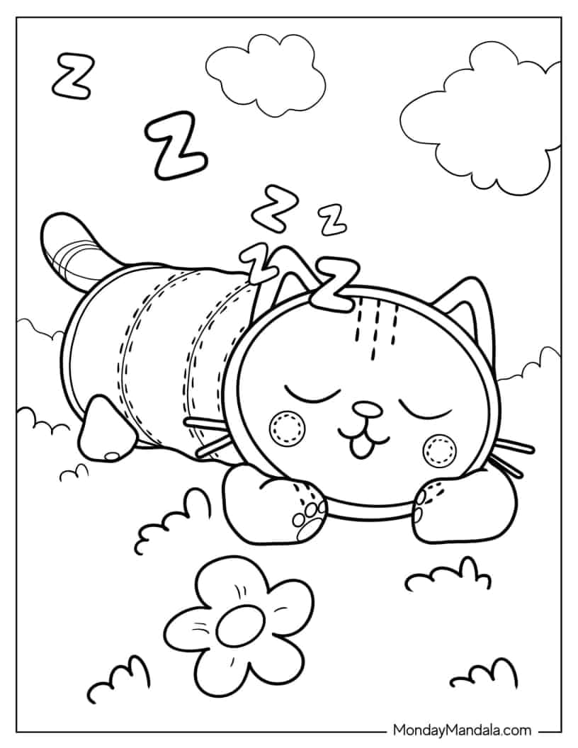 Pillow Cat Sleeping Coloring Page coloring page