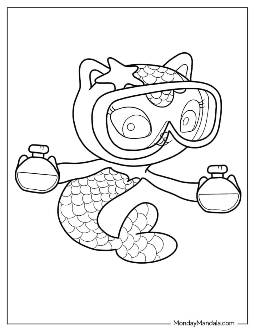 Simple Outline of Mercat With Goggles And Potions coloring page