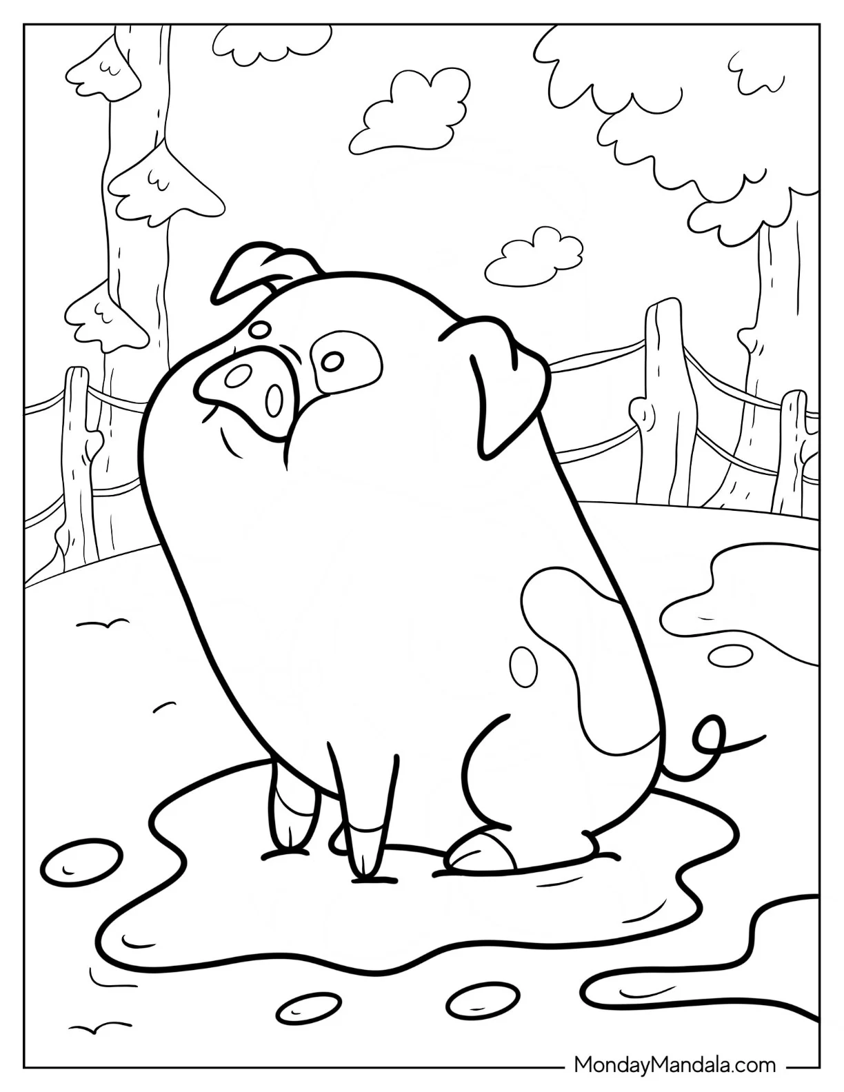 Cute Waddles Sitting In The Mud Coloring Page For Preschoolers coloring page