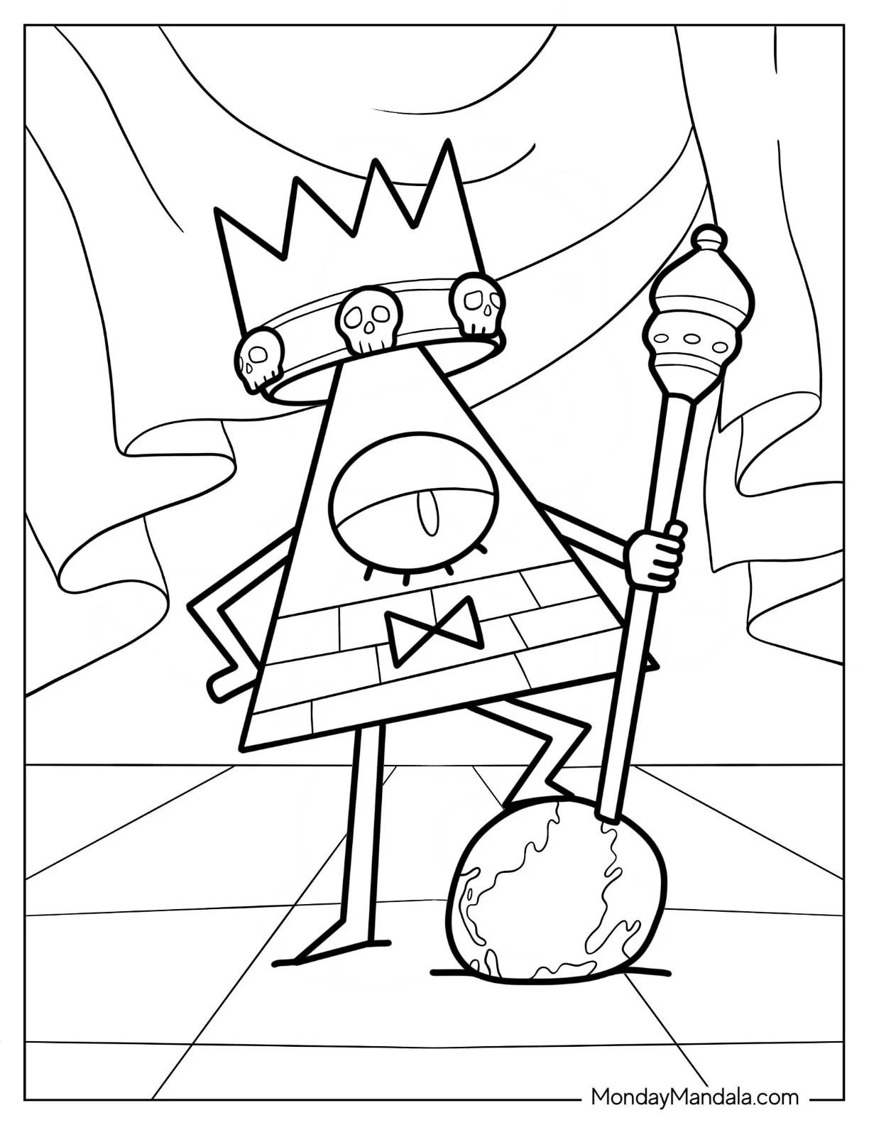 Evil Bill Cipher Wearing Crown And Holding Scepter coloring page