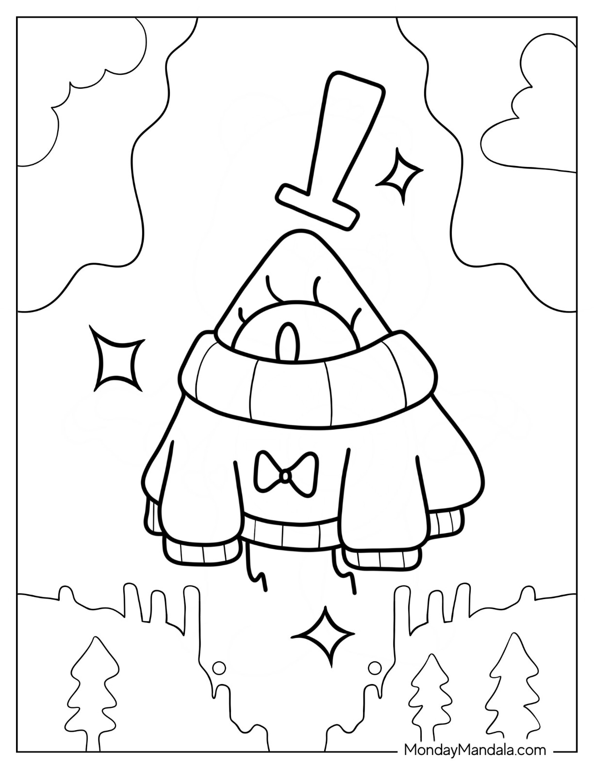 Kawaii Bill Cipher In Sweater Coloring Sheet For Preschoolers coloring page
