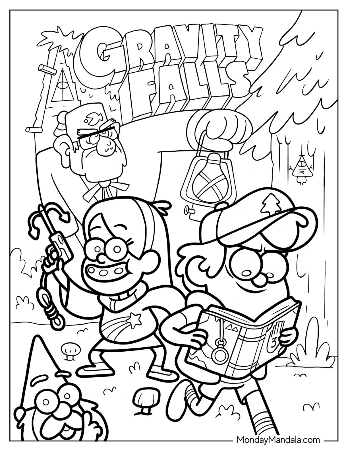 Uncle Grandpa Holding Out Lamp With Mabel And Dipper coloring page