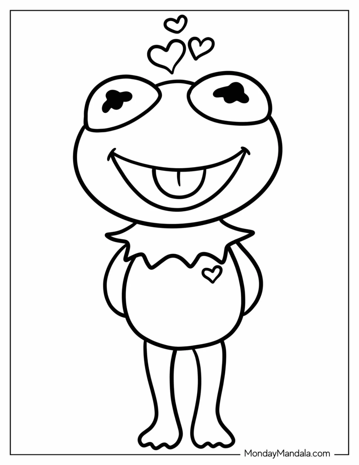 Easy Chibi Kermit The Frog Coloring Page In Love For Preschoolers coloring page