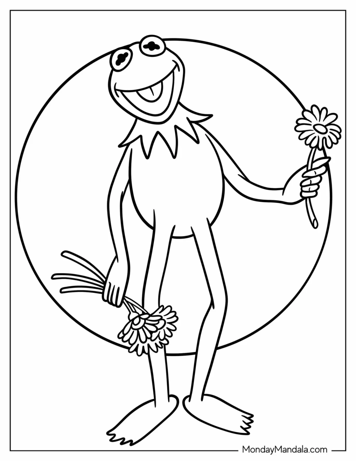Easy Kermit The Frog Coloring Page The Frog Holding Flowers coloring page — printable line art