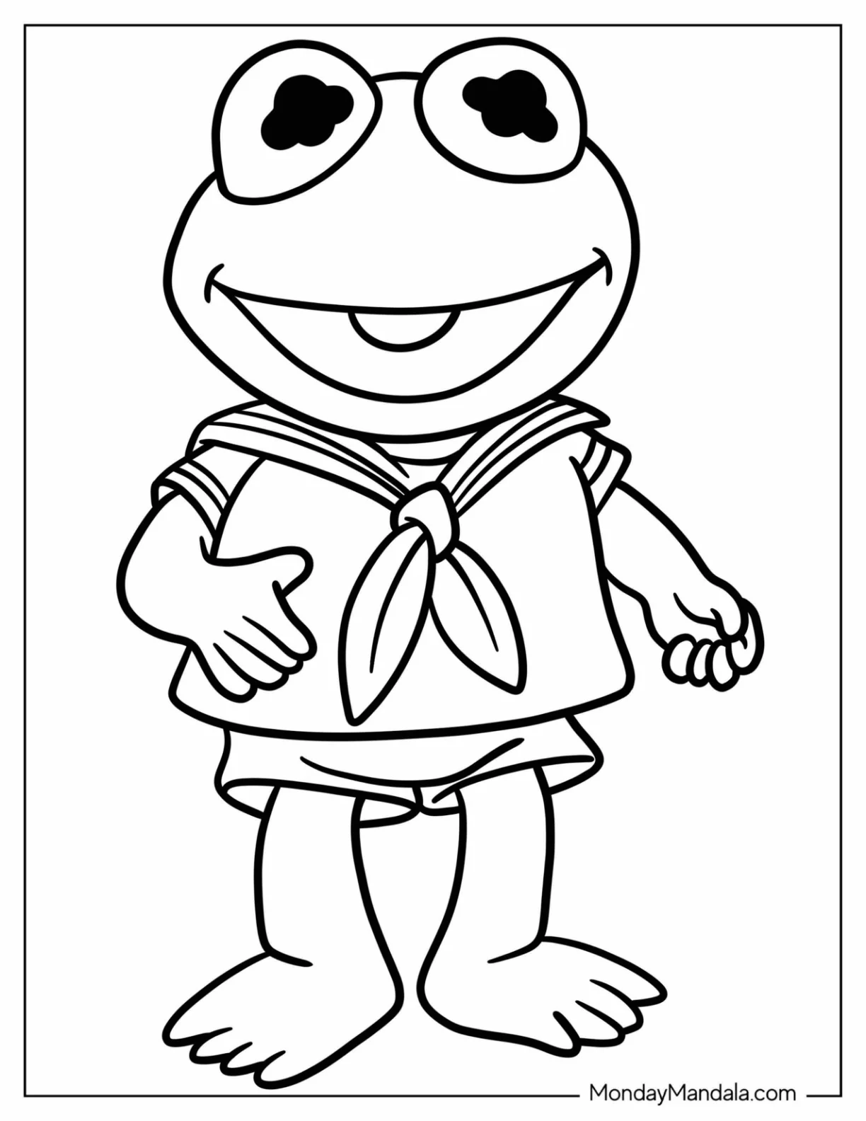 Kawaii Baby Kermit The Frog Coloring Page In Sailor Uniform For Preschoolers coloring page