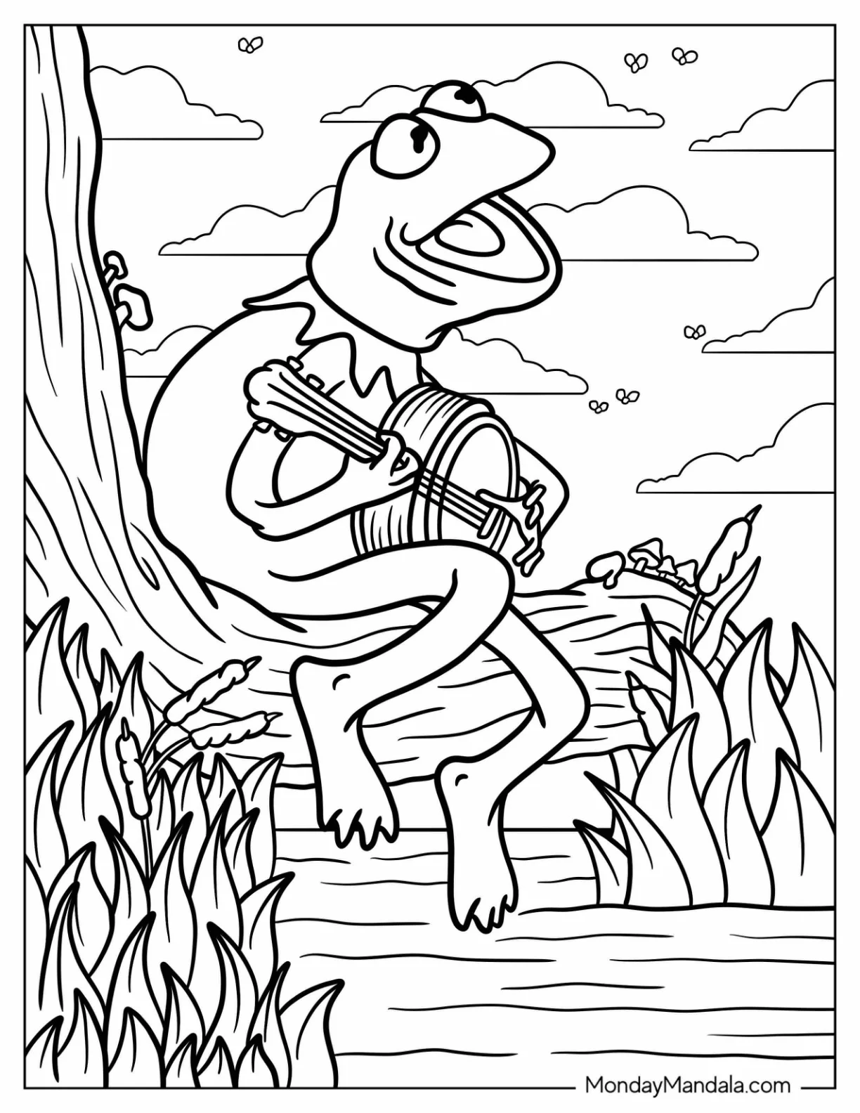Kermit The Frog Coloring Page Singing While Playing Banjo coloring page