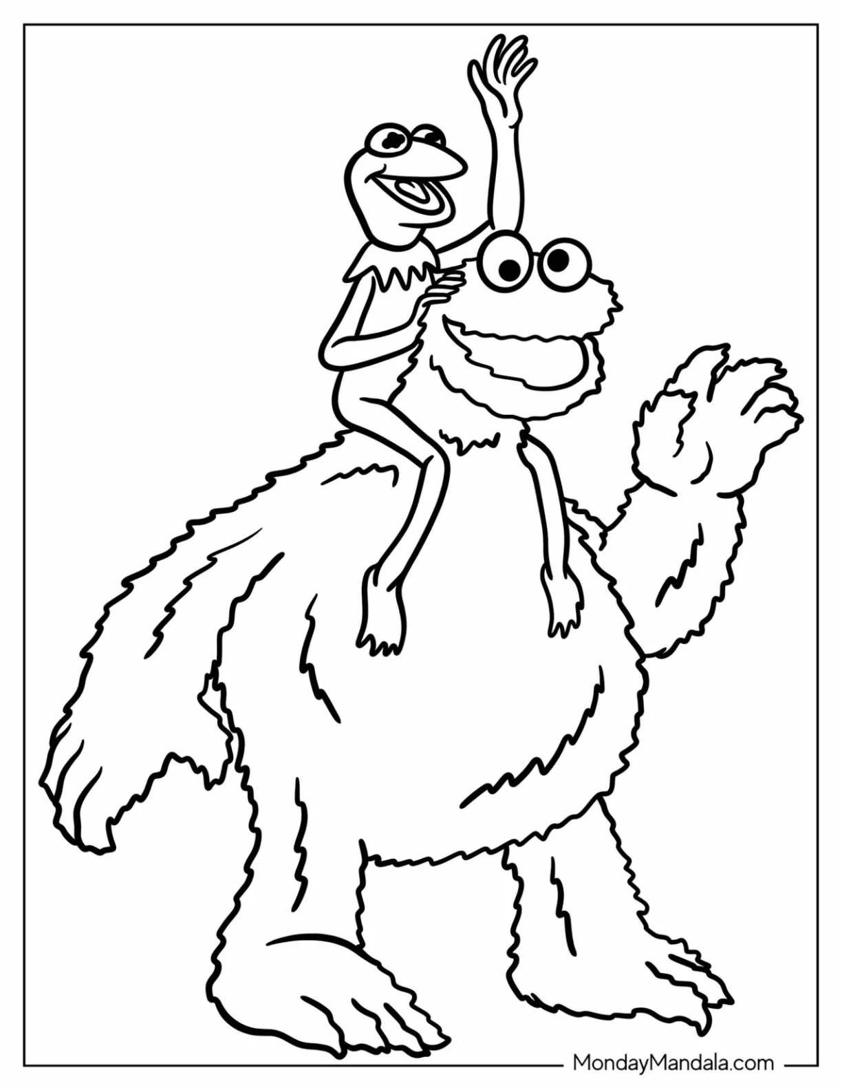 Kermit The Frog Coloring Page The Frog Sitting On Cookie Monster s Back coloring page