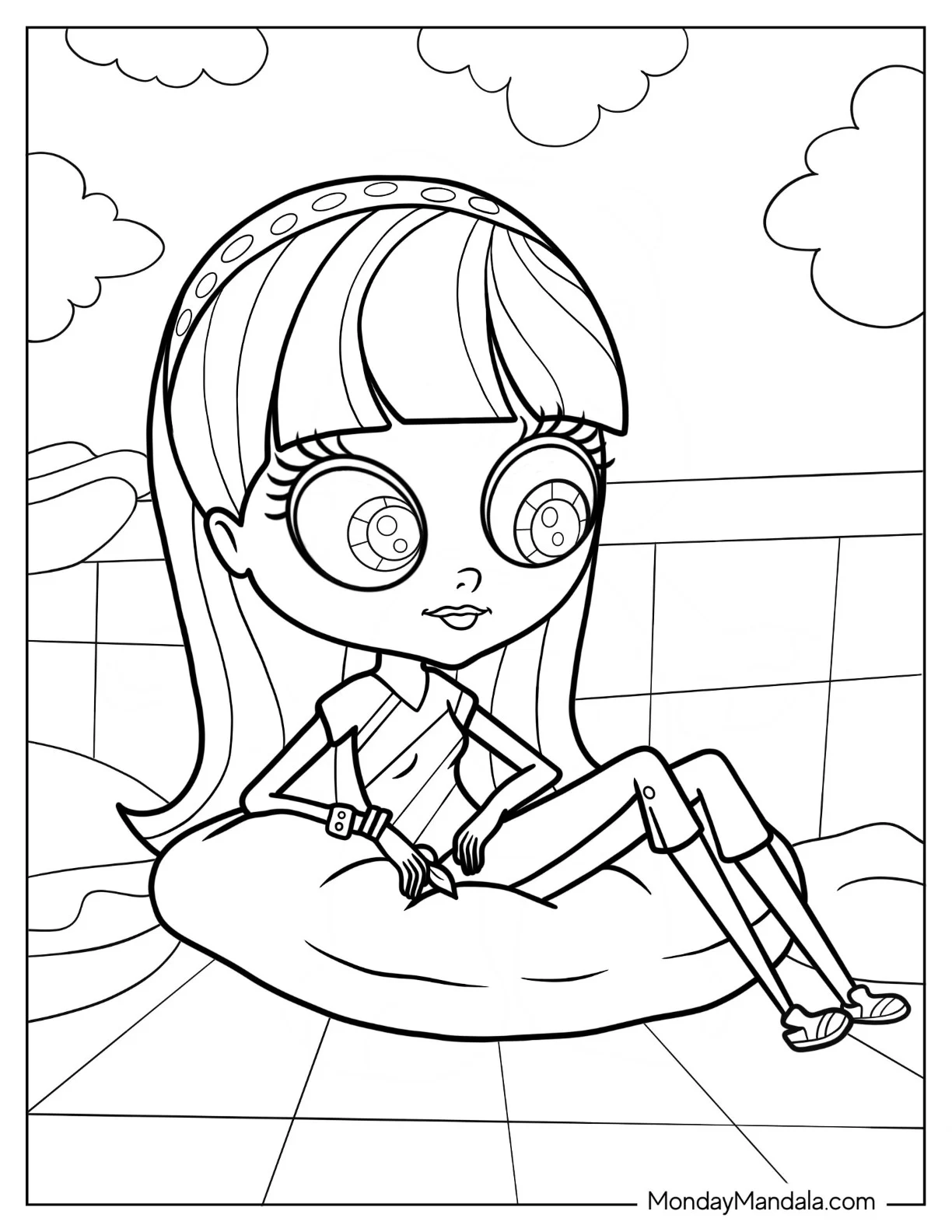 Littlest Pet Shop Coloring Page Of Blythe Baxter Sitting On Cushion coloring page