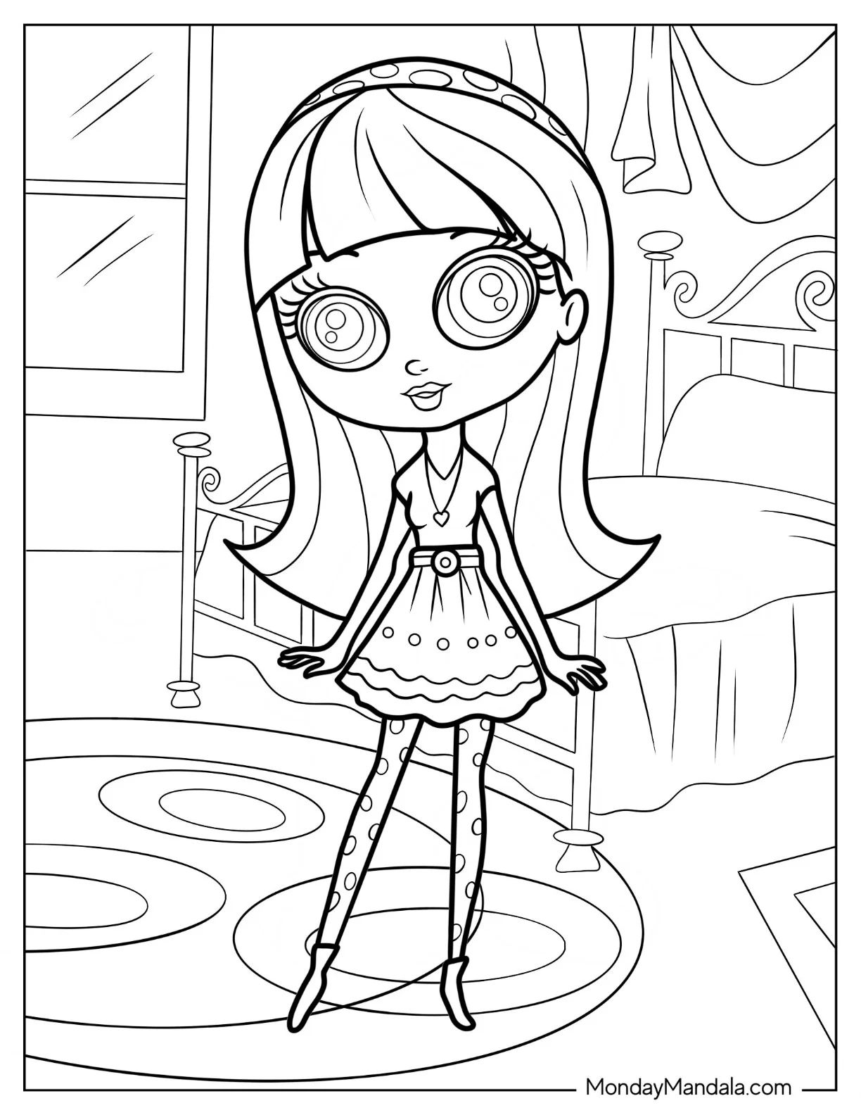 Littlest Pet Shop Coloring Page Of Kawaii Blythe Baxter In Bedroom coloring page — printable line art