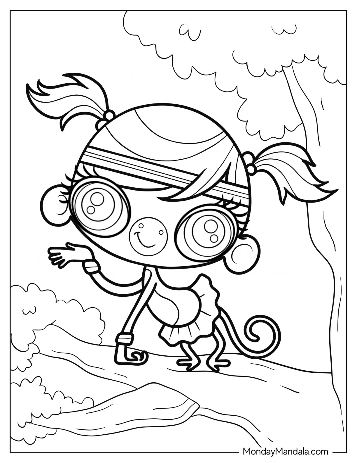 Littlest Pet Shop Coloring Page Of Minka Mark Up On A Tree coloring page — printable line art