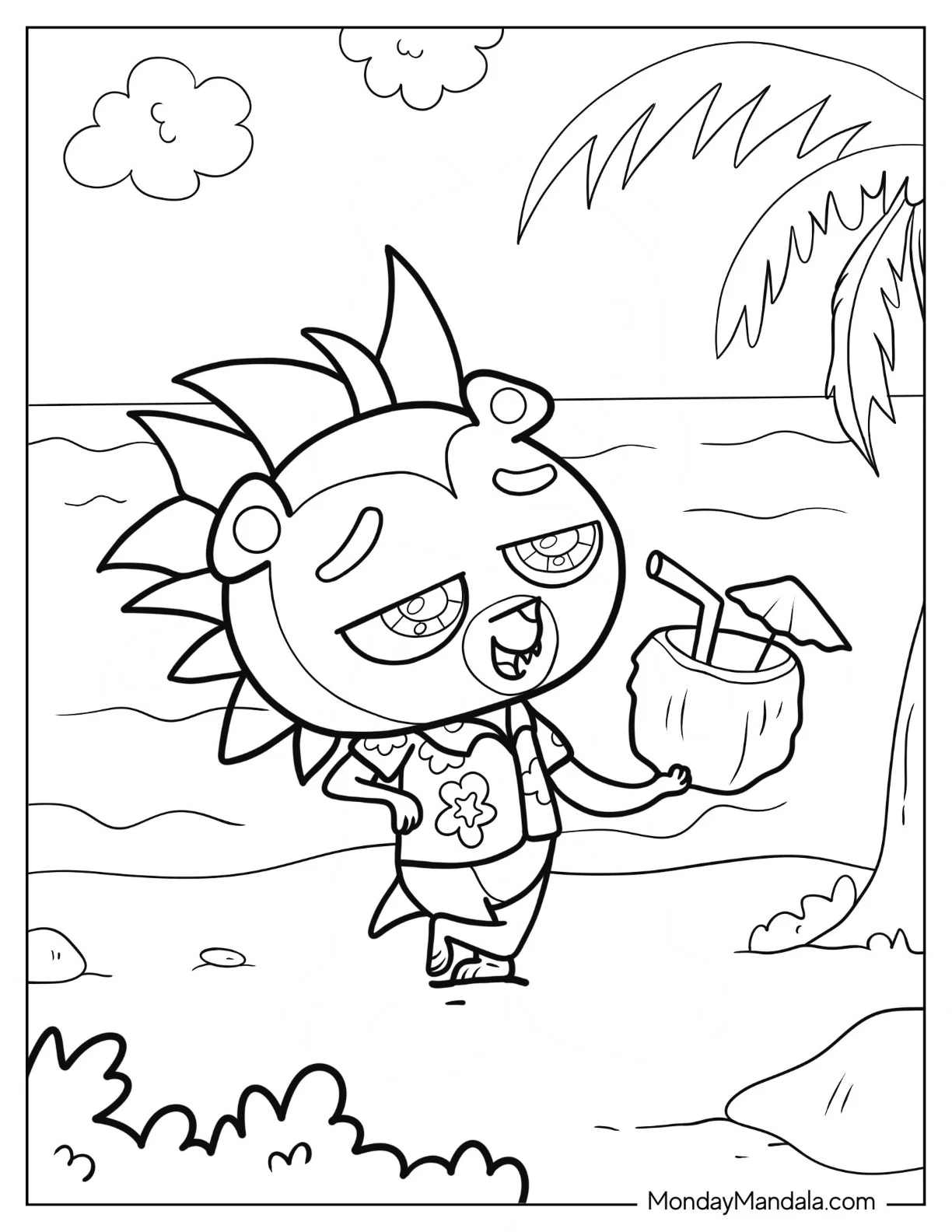Littlest Pet Shop Coloring Page Of Russel Ferguson Sipping Drink At The Beach coloring page