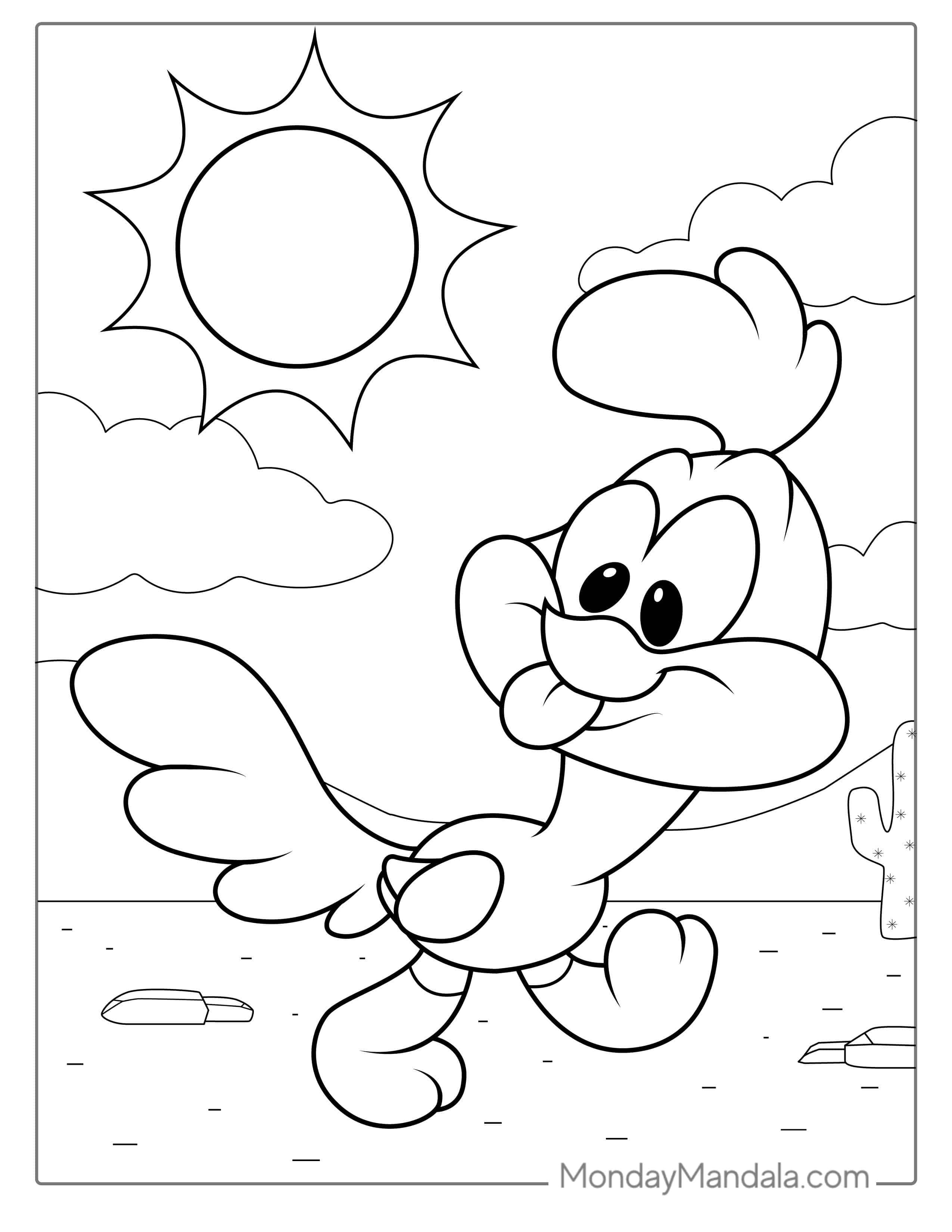 Baby Road Runner Coloring Page For Preschoolers coloring page — printable line art