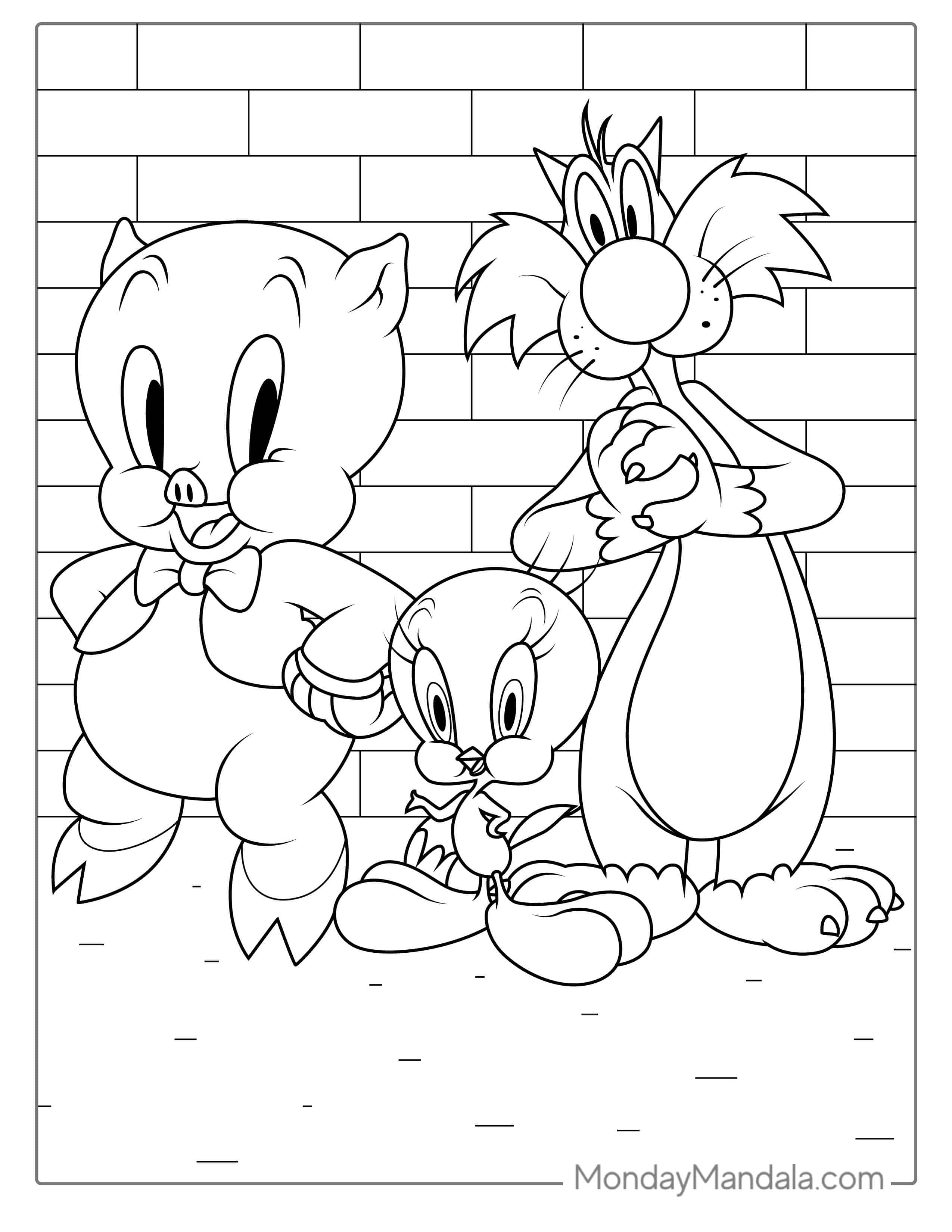 Sylvester, Porky Pig And Tweety Coloring Page coloring page