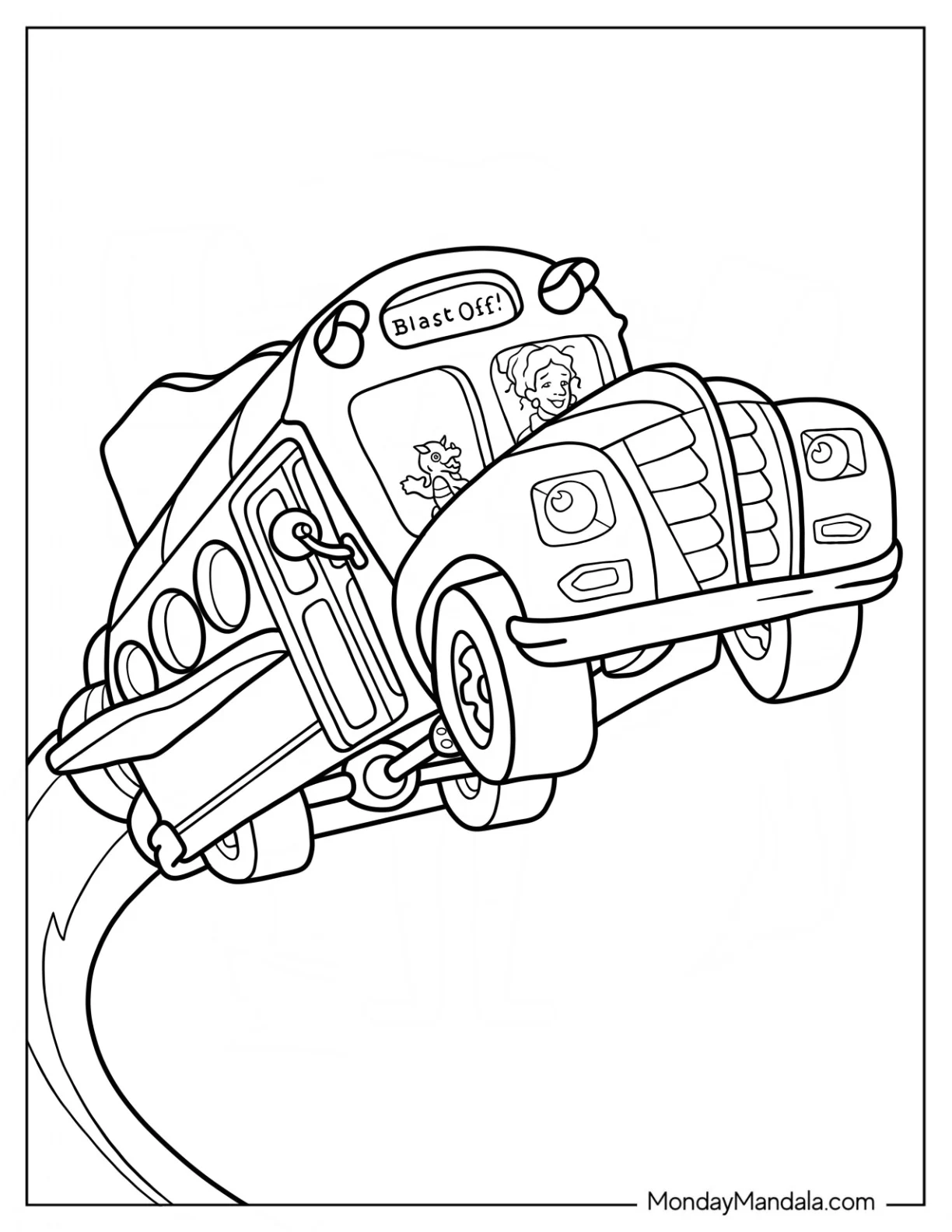Easy Magic School Bus Coloring Page Outline For Kids coloring page