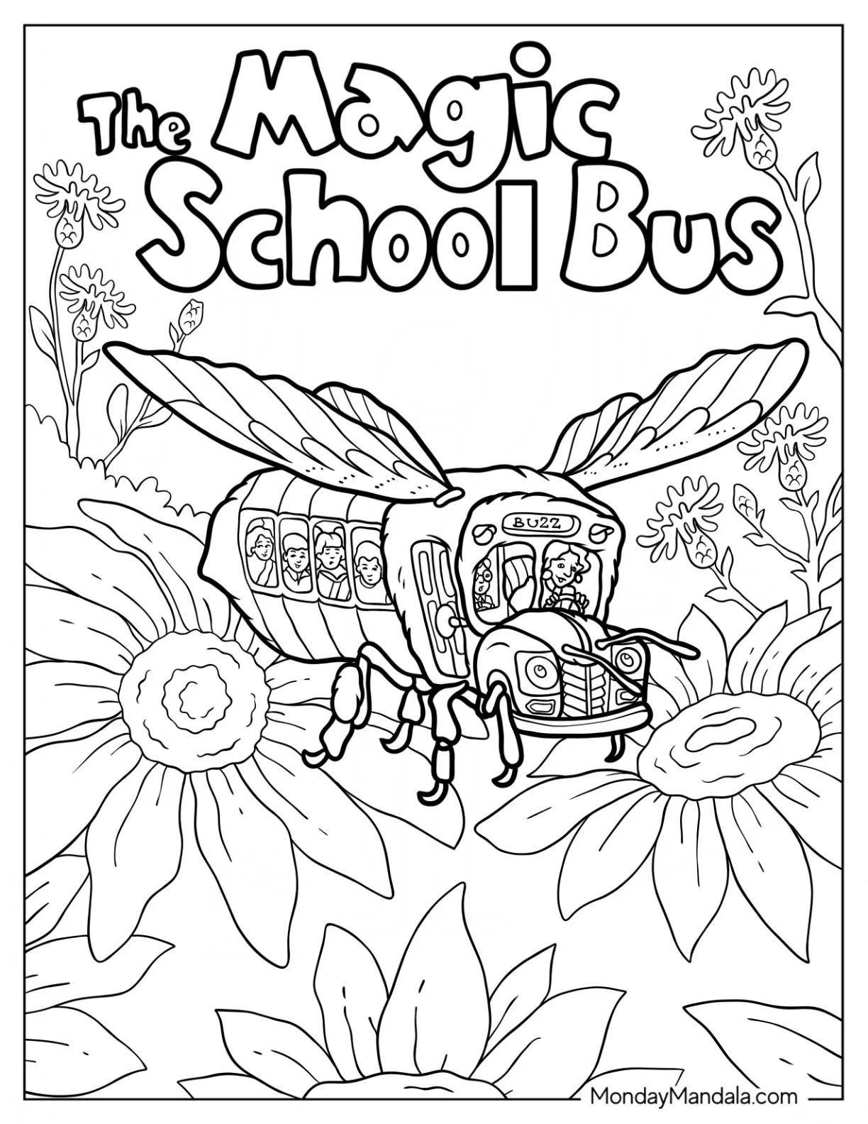 Magic School Bus Coloring Page As A Bee In A Garden coloring page