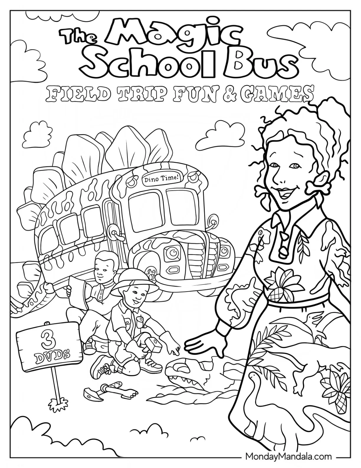 Magic School Bus Coloring Page Dinosaur Theme coloring page — printable line art