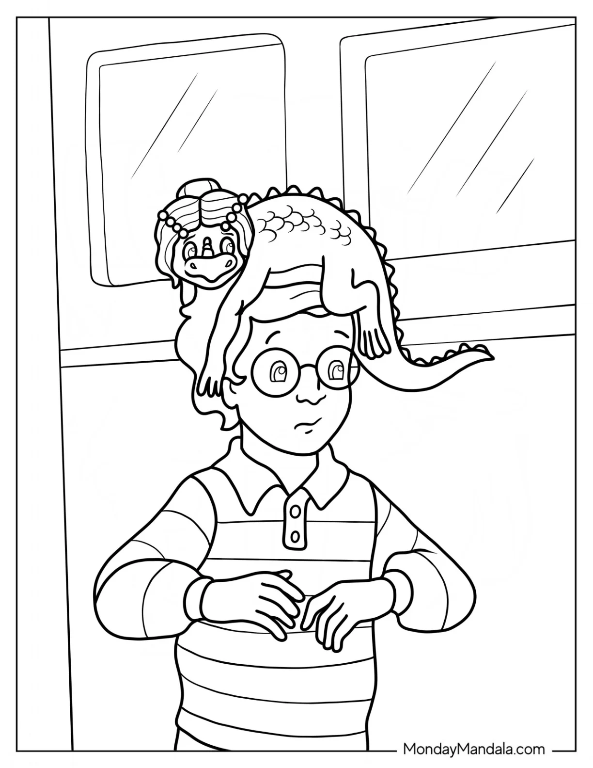 Magic School Bus Coloring Page Of Liz Sitting On Janet Perlstein's Head coloring page