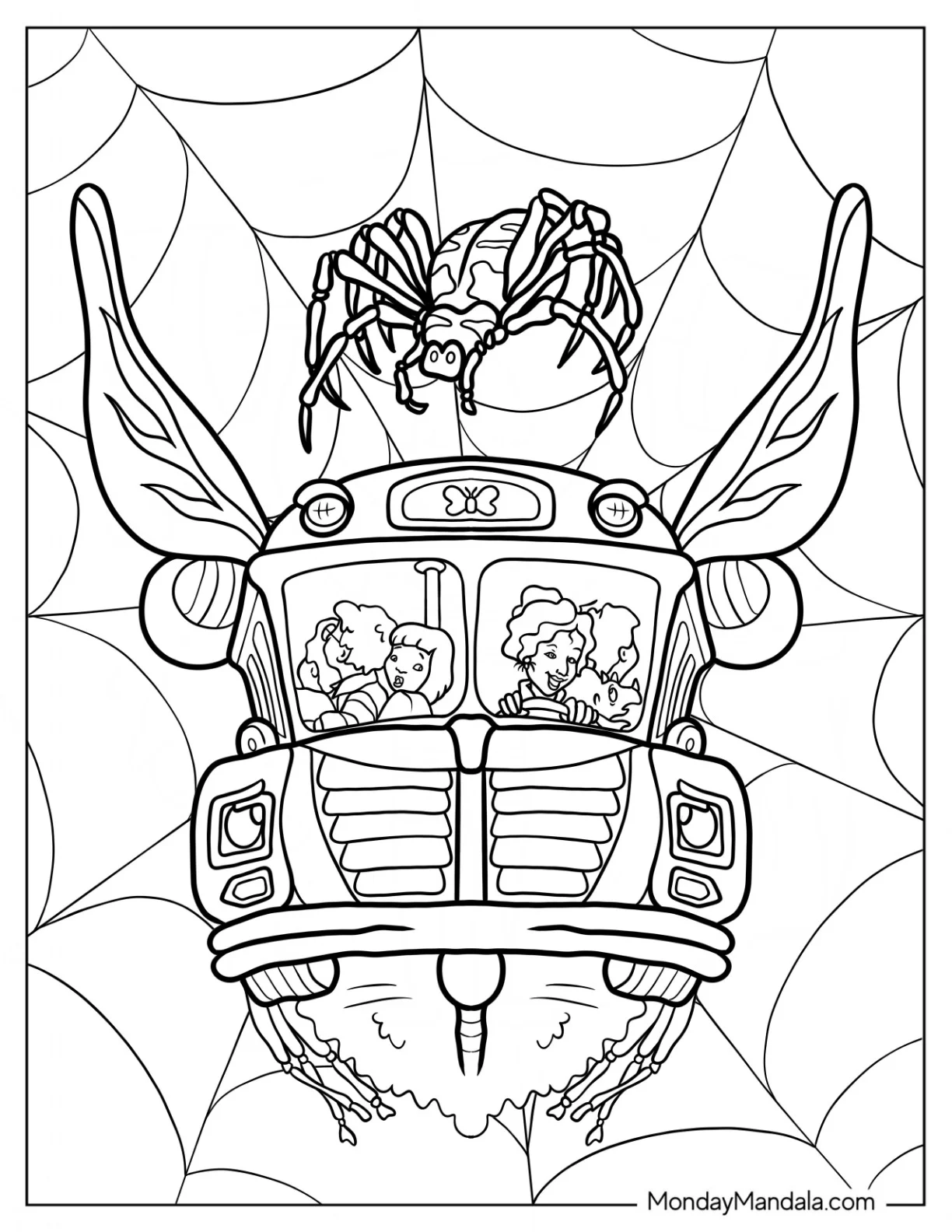 Magic School Bus Coloring Page Trapped In Spider's Web coloring page