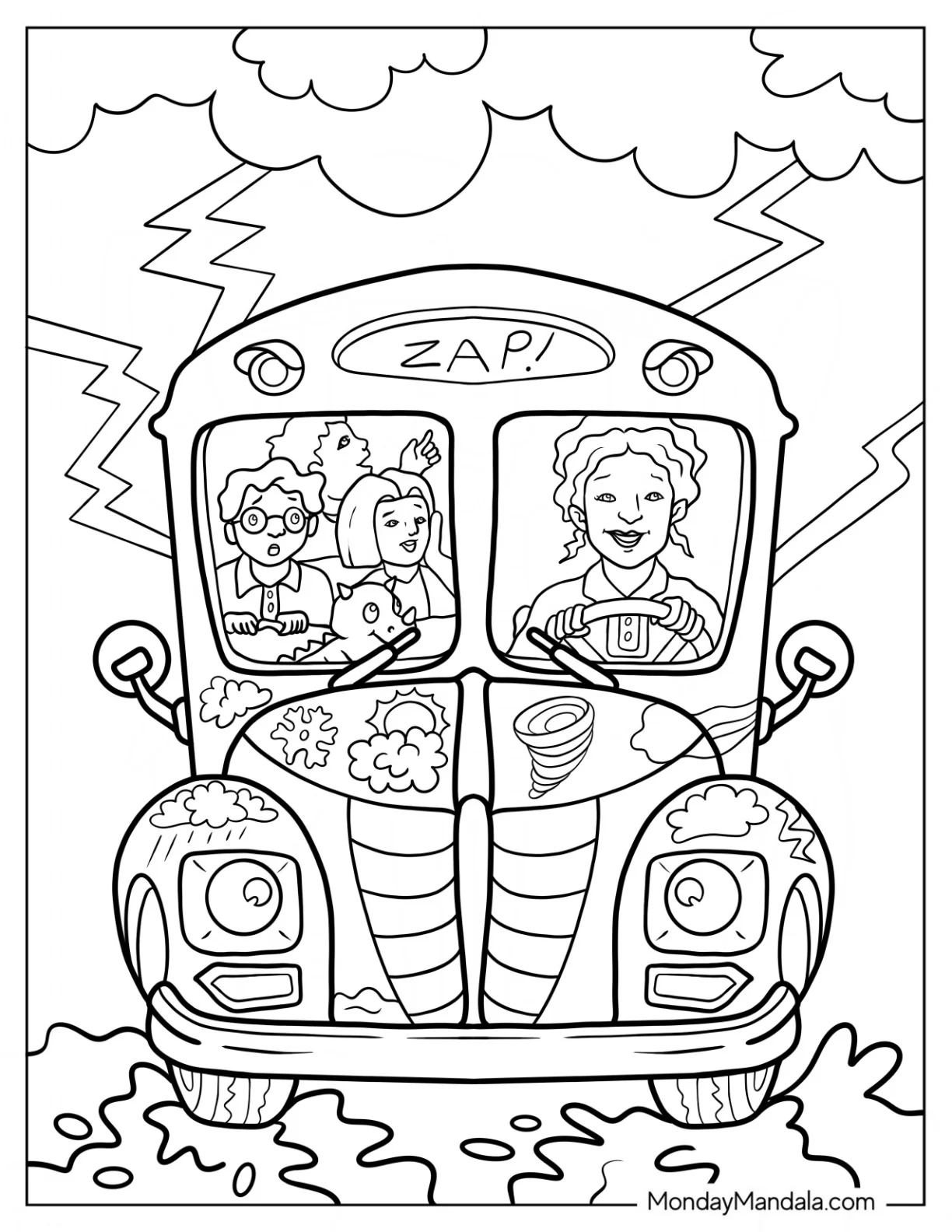 Ms. Frizzle Driving the Magic School Bus Coloring Page coloring page