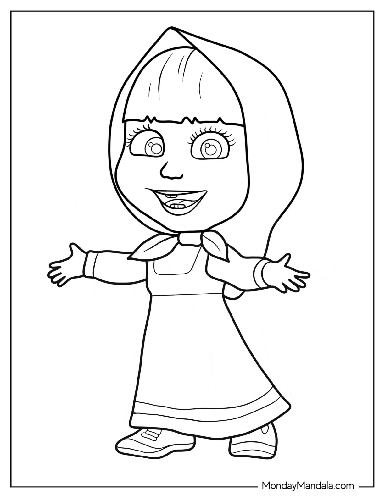 Cute Masha With Arms Open Coloring Page For Kids coloring page